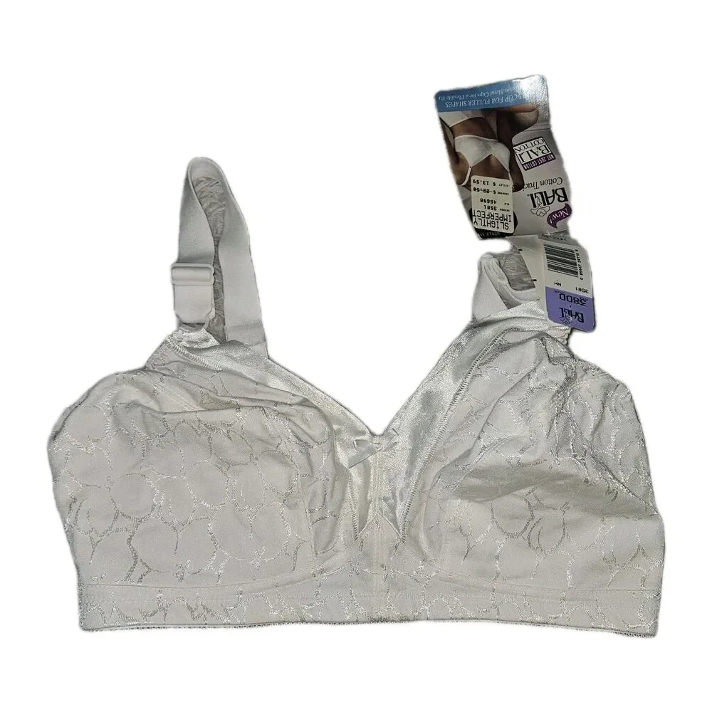 NWT Bali Women's Wirefree Bra Size 38DD White Floral Paisley Print Set of 2 Vtg